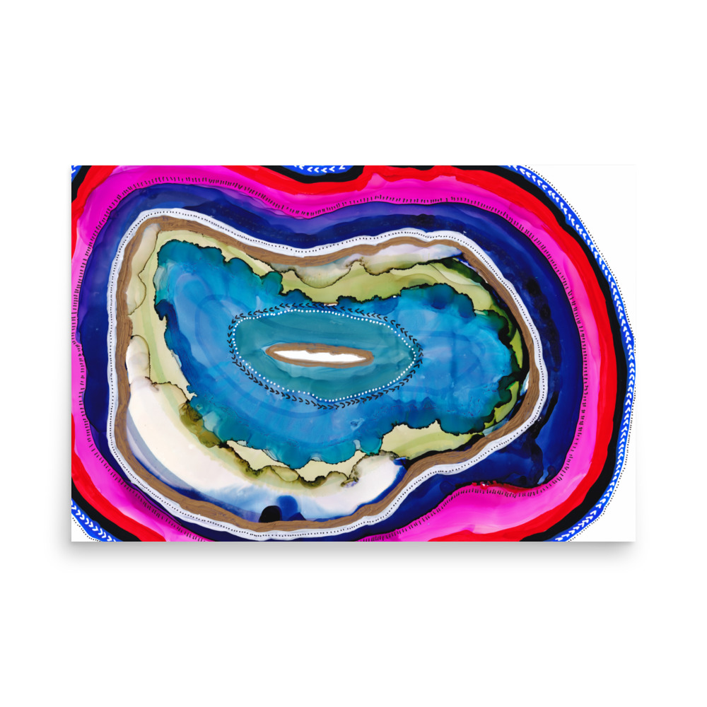 Agate Slice Geode Abstract Painting Art Print Blue Gold Magenta - Image 2