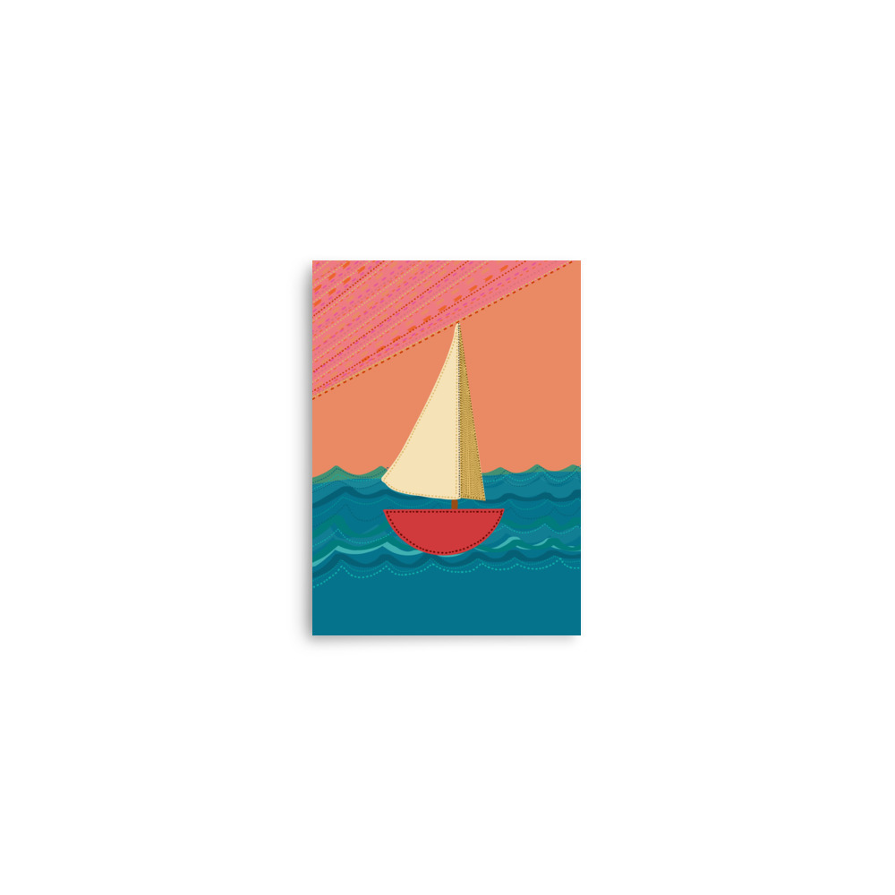Sailboat Folk Illustration Orange Sunset Art Print - Image 2