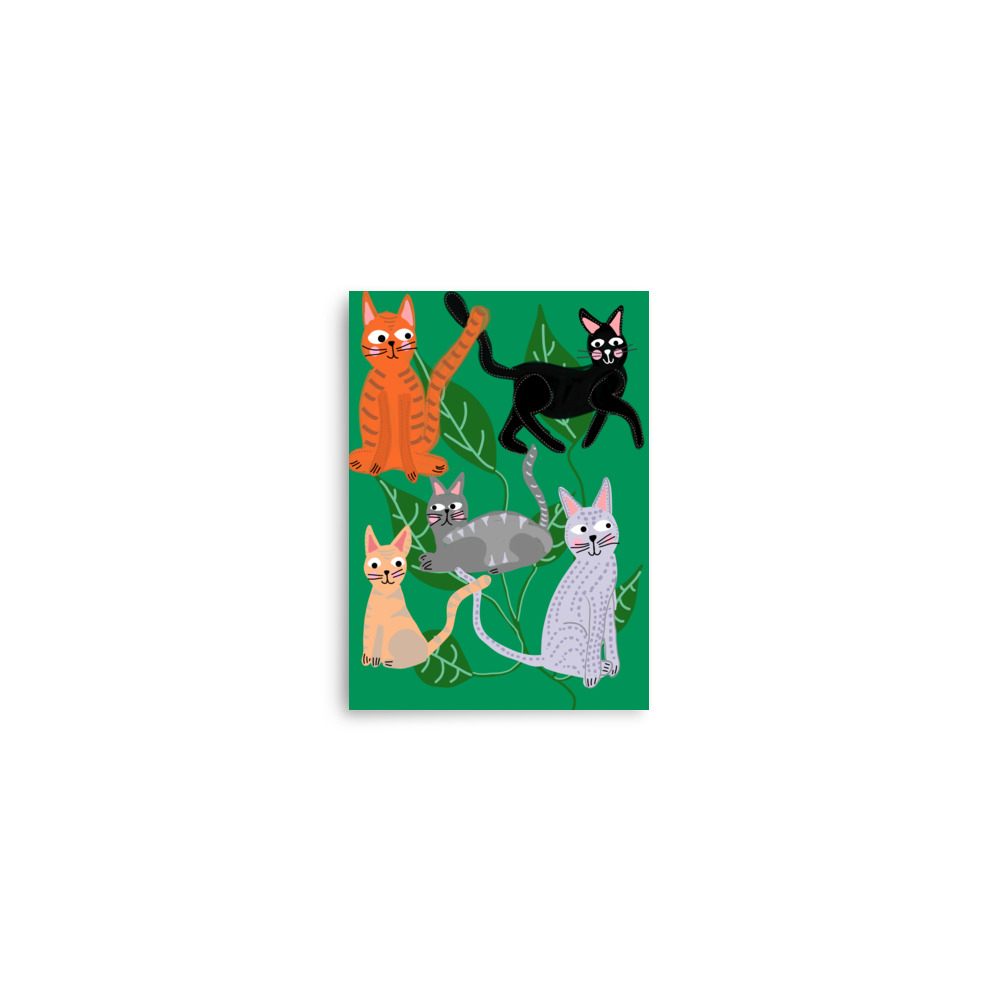 Cats and Leaves Green Art Print - Image 2