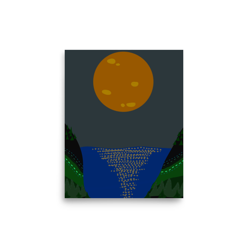 Full Moon Lake Shore Forest Evening Slate Illustration Art Print - Image 3