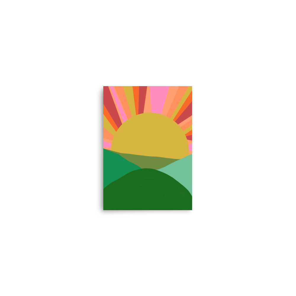 Country Sunset Illustration Art Print Pink and Green - Image 2