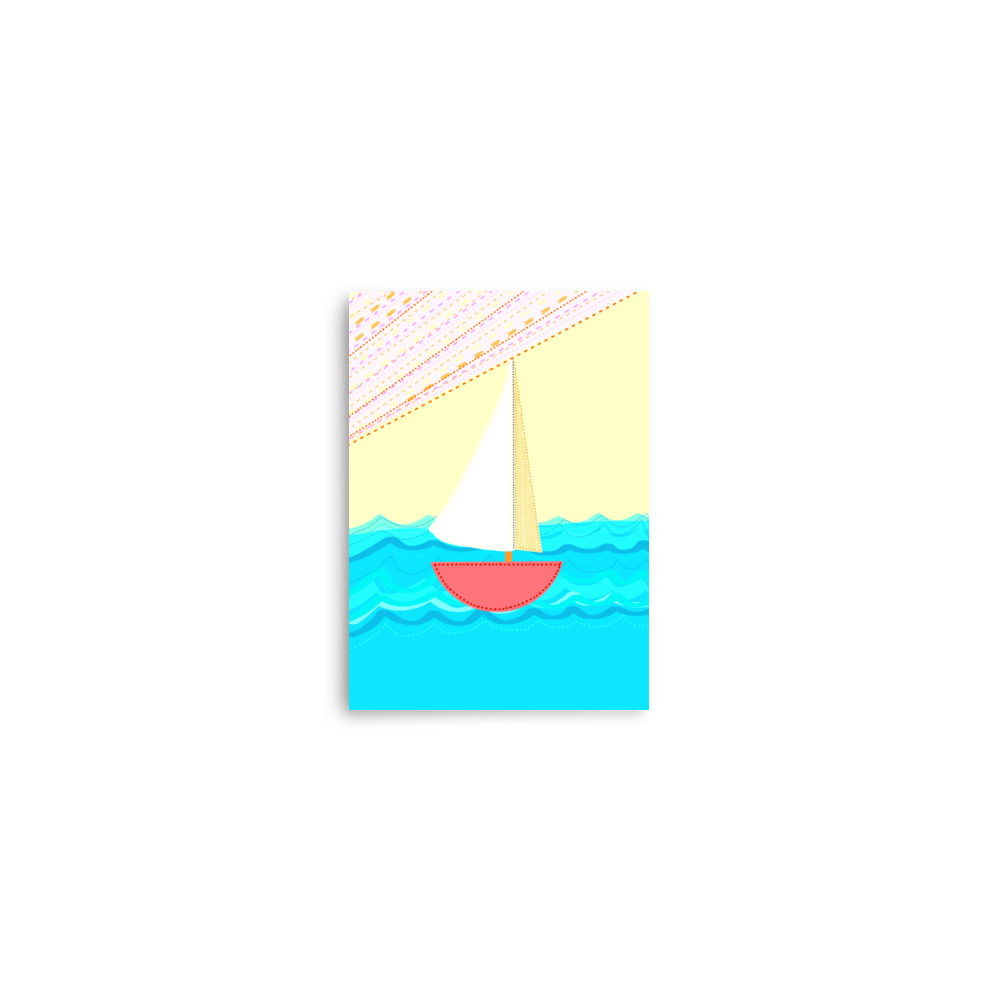 Sailboat Folk Illustration Pale Yellow Art Print - Image 2