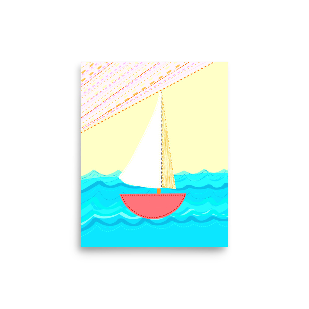 Sailboat Folk Illustration Pale Yellow Art Print - Image 3