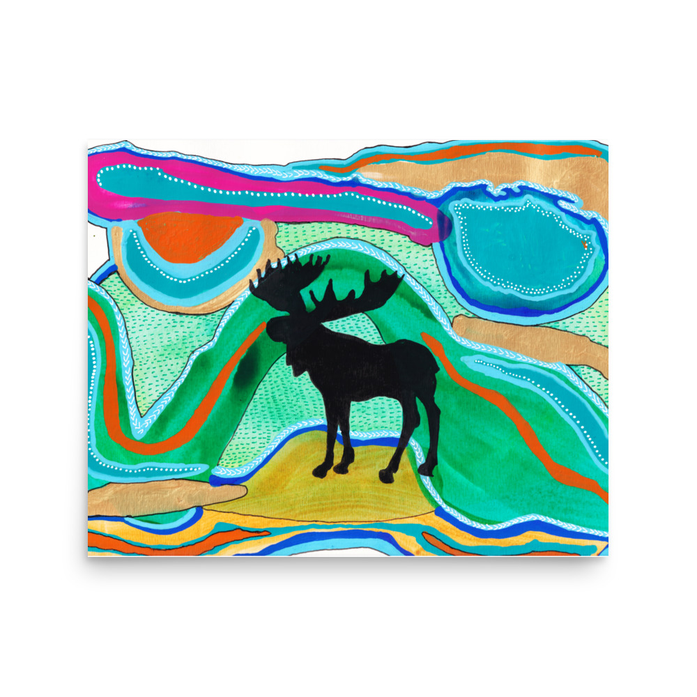 Green Psychedelic Moose Silhouette Art Print - Image 8