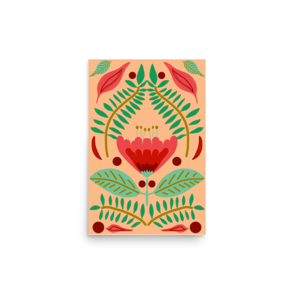 Red Tulip Floral Art Print with Peach Background - Image 2