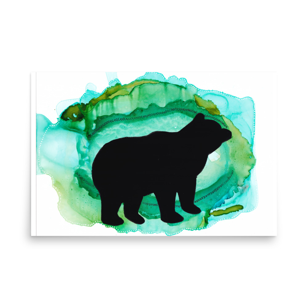 Bear Silhouette Painting Art Print with Green and Turquoise - Image 3