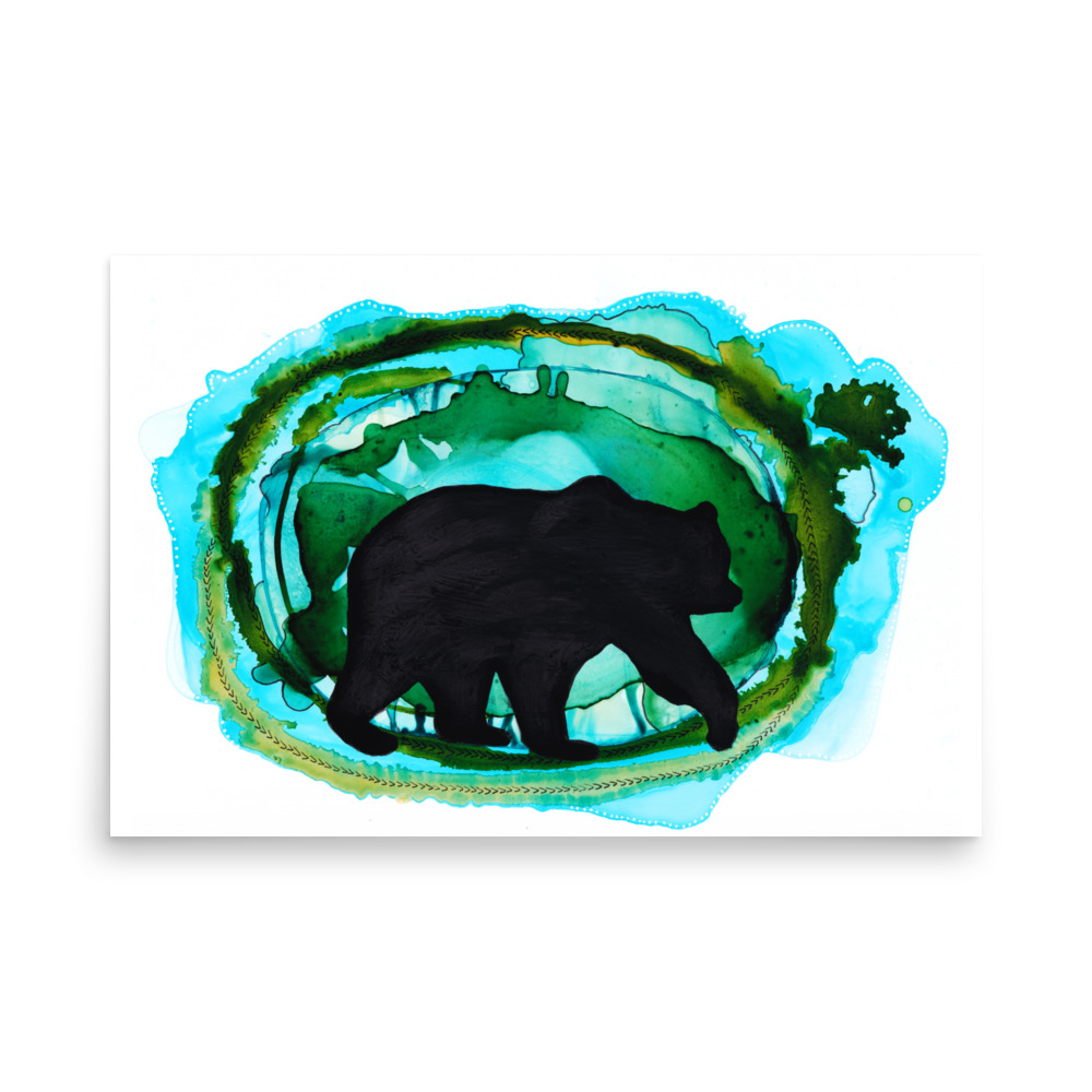 Bear Painting Silhouette Art Print with Blue and Green - Image 3