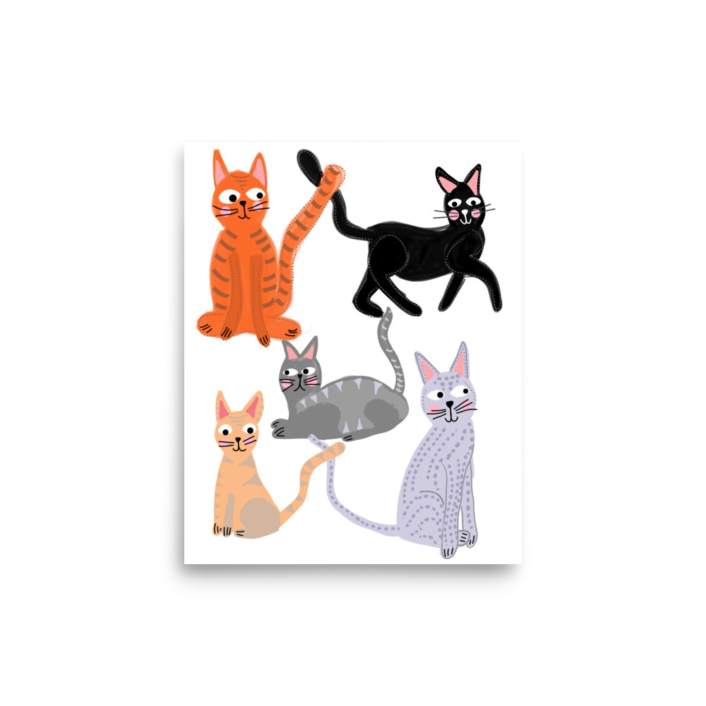 Cats and Friends White Art Print - Image 3