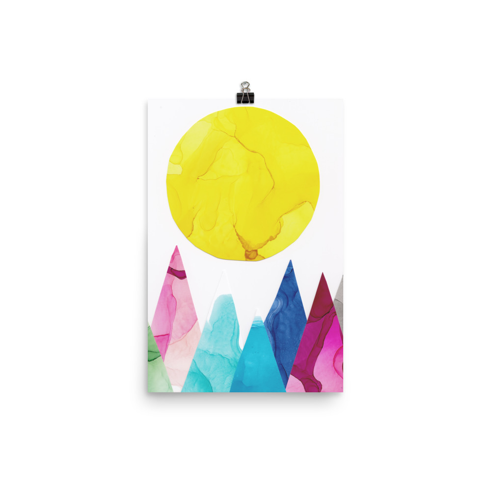 Mountain Sunrise Collage Painting Art Print - Image 4