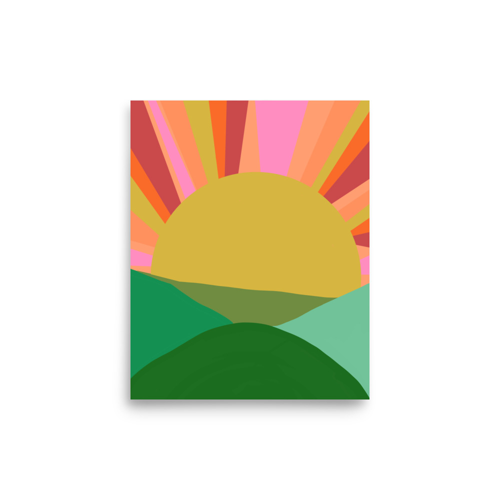 Country Sunset Illustration Art Print Pink and Green - Image 3