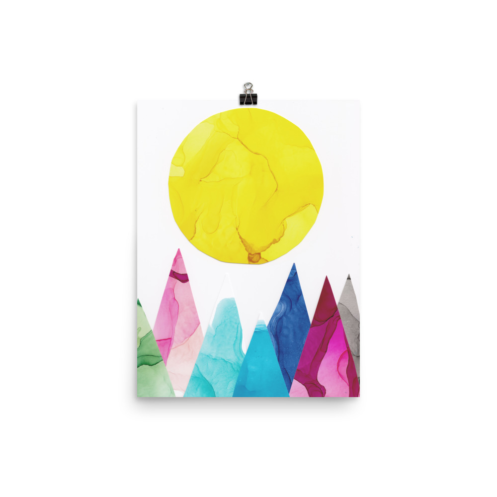 Mountain Sunrise Collage Painting Art Print - Image 2