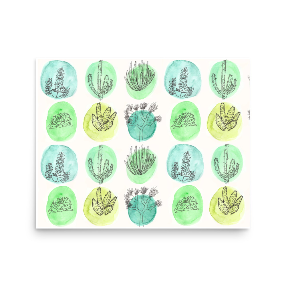 Cactus Botanical Line Drawing Watercolor Art Print - Image 5