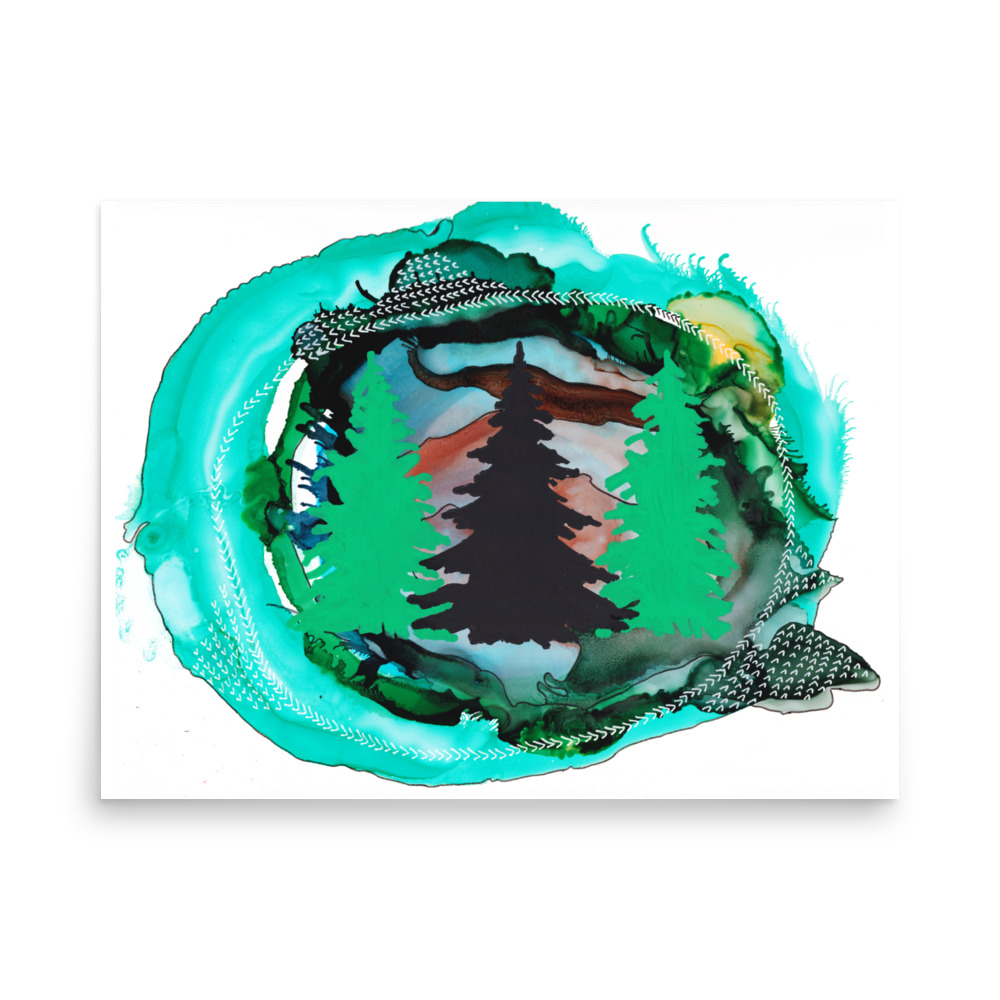 Norway Pines Surreal Green Bronze Art Print - Image 2
