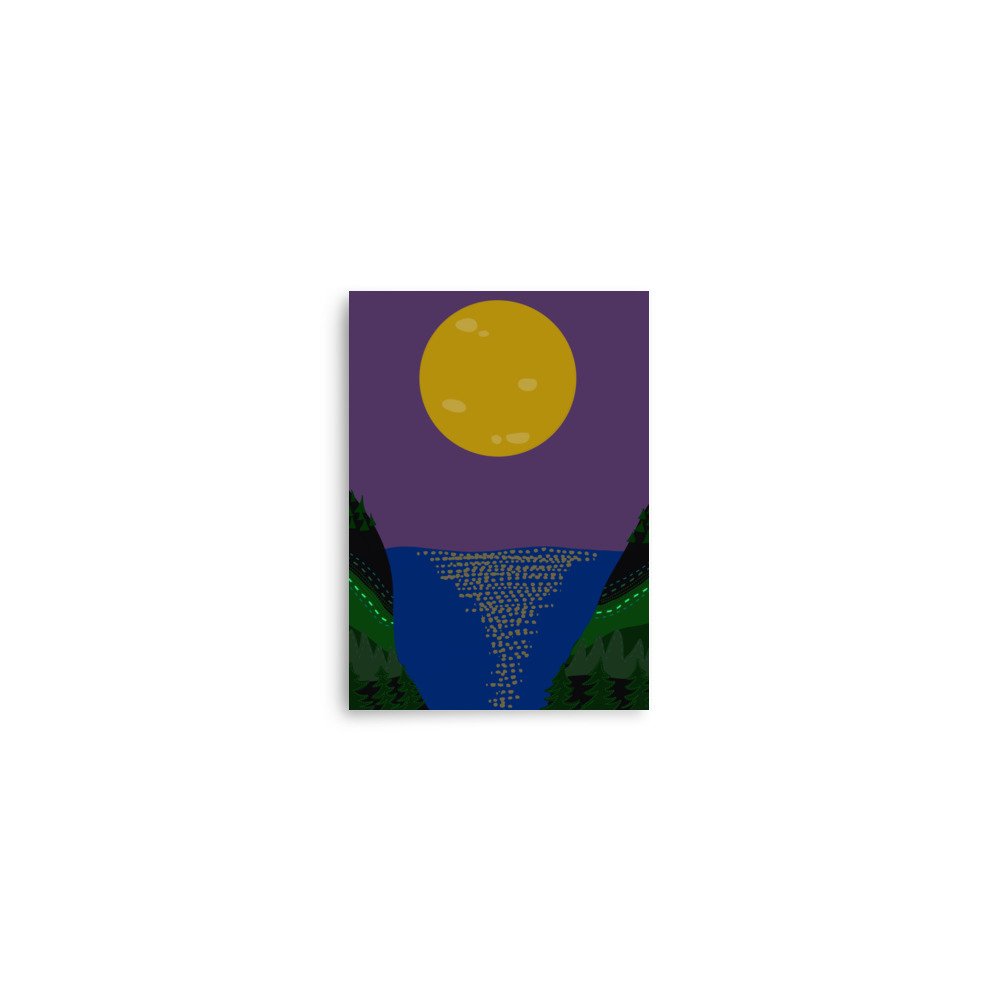 Full Moon Lake Shore Forest Evening Purple Illustration Art Print - Image 2