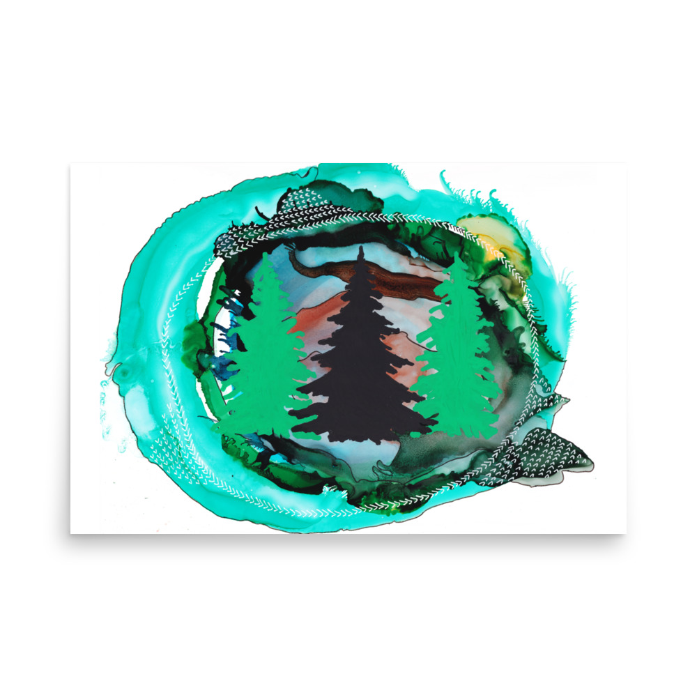 Norway Pines Surreal Green Bronze Art Print - Image 3