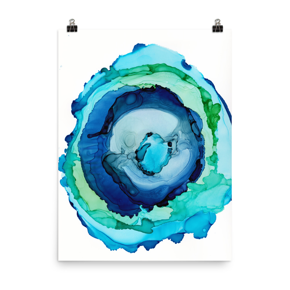 Green and Turquoise Agate Slice Abstract Print, Riptide - Image 2