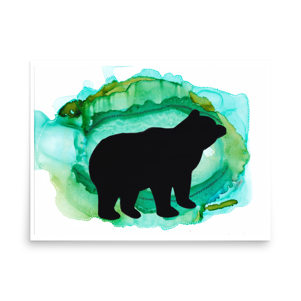 Bear Silhouette Painting Art Print with Green and Turquoise - Image 2