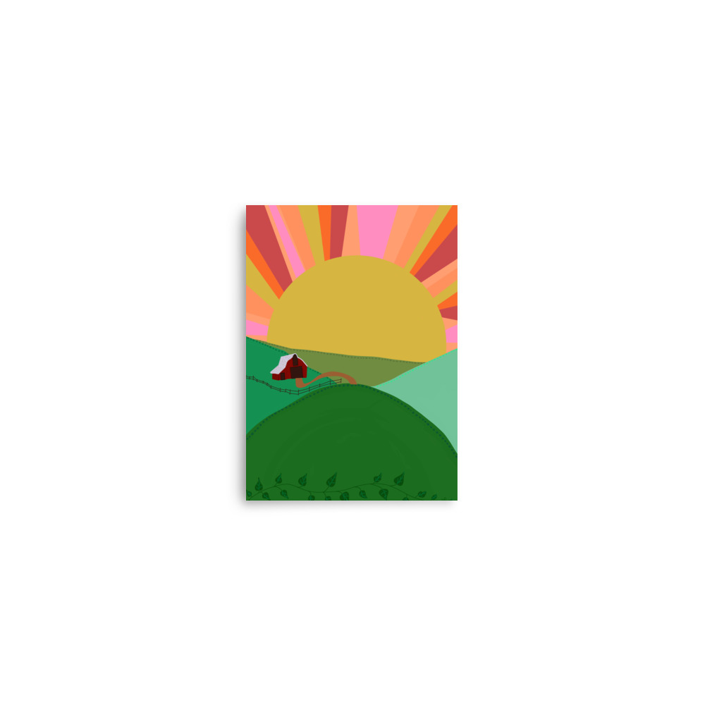 Country Sunset Farm Barn Illustration Art Print - Image 2