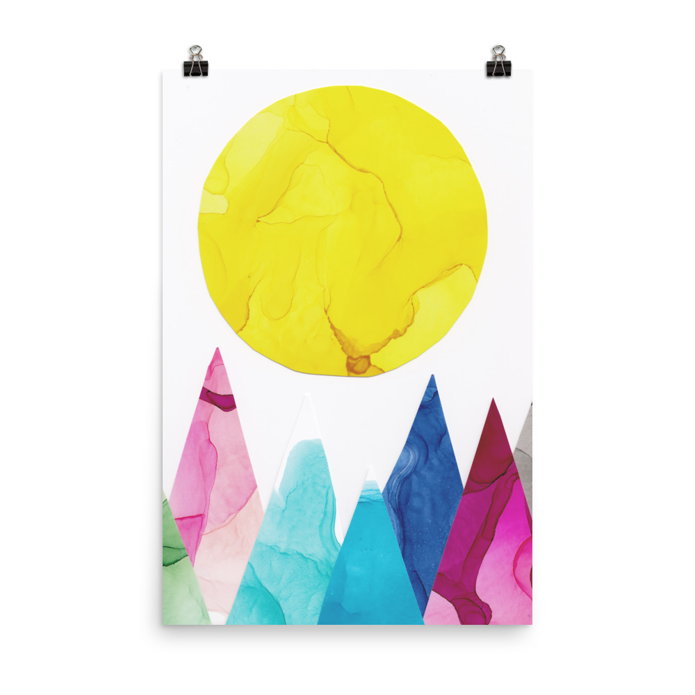 Mountain Sunrise Collage Painting Art Print - Image 8