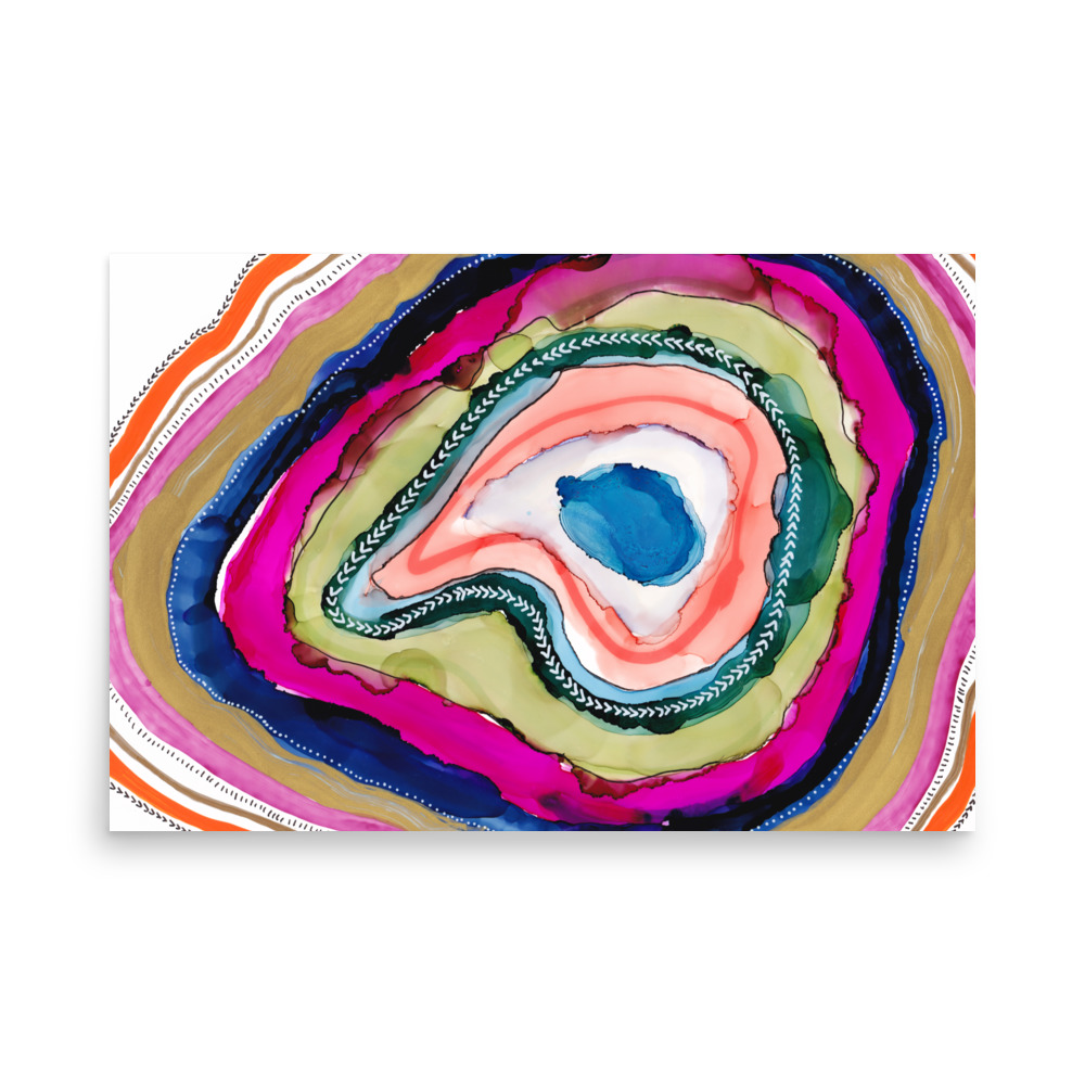Agate Slice Geode Abstract Painting Art Print Red Gold Magenta - Image 2