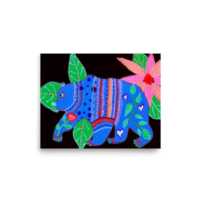 Blue folk Art Bear Art Print