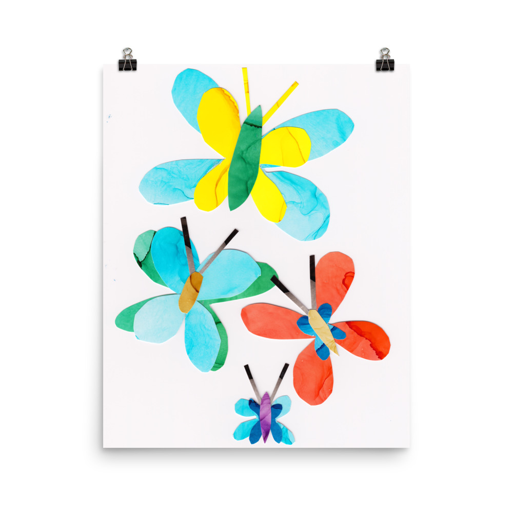 Blue Green Orange Butterfly Art Print - Image 2