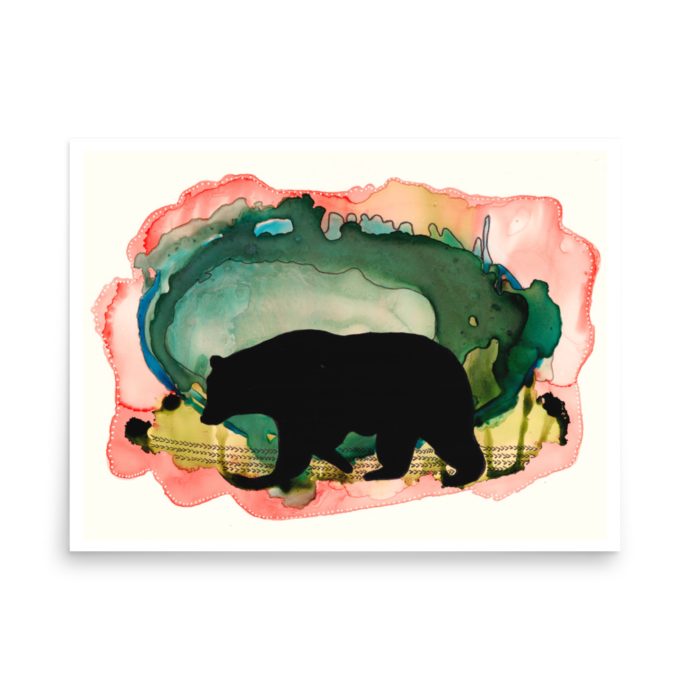 Bear Painting Silhouette Art Print with Peach Orange Background - Image 2