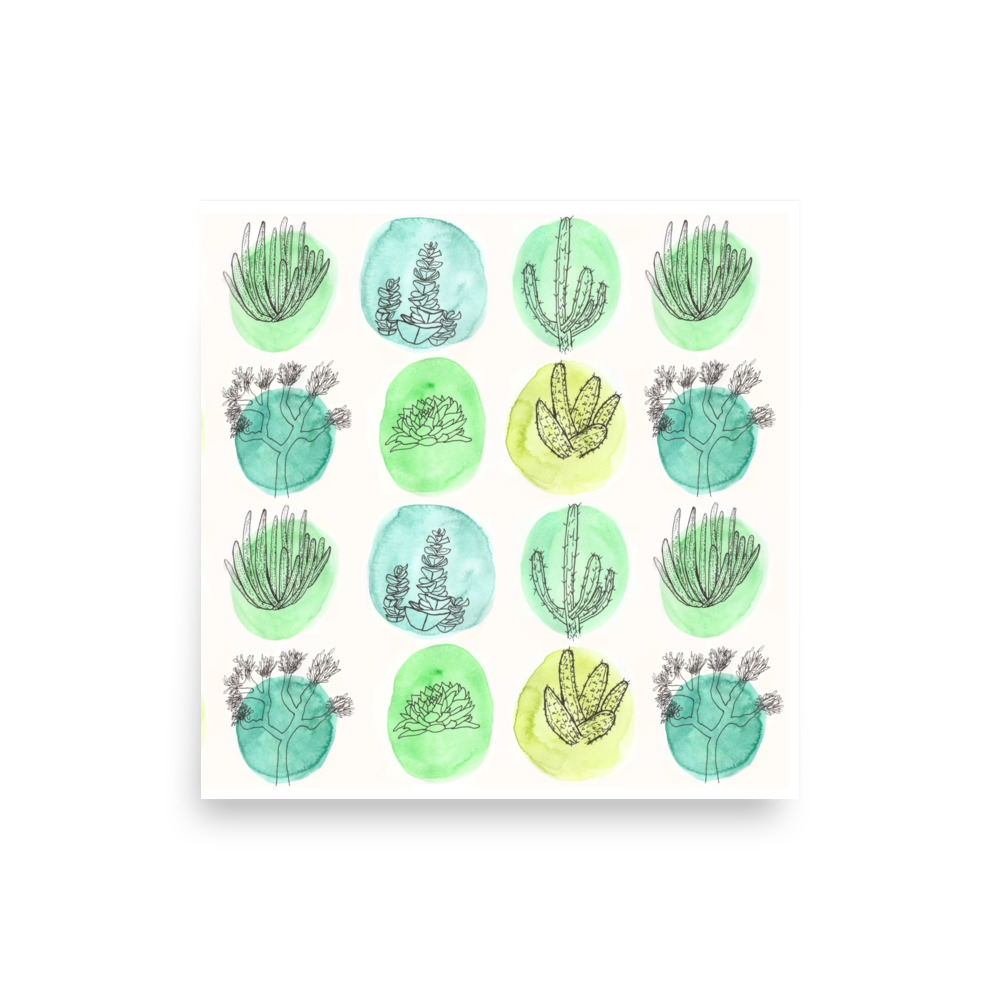 Cactus Botanical Line Drawing Watercolor Art Print - Image 3