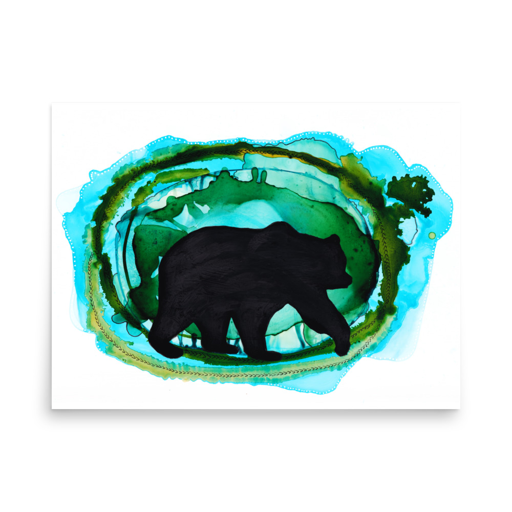 Bear Painting Silhouette Art Print with Blue and Green - Image 2