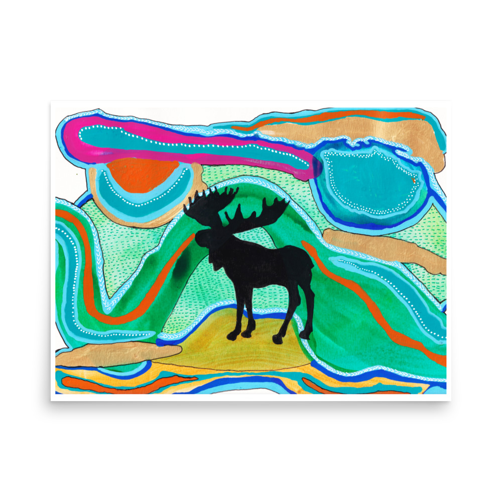 Green Psychedelic Moose Silhouette Art Print - Image 10