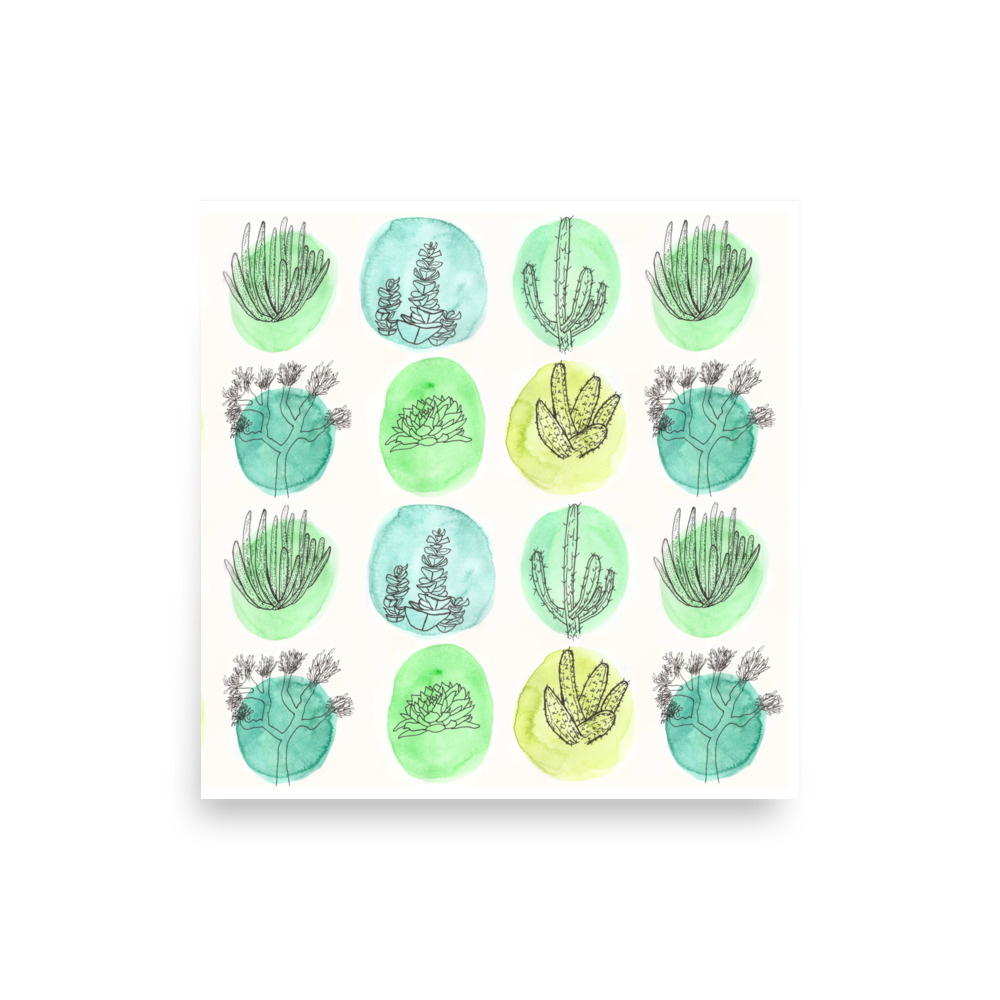 Cactus Botanical Line Drawing Watercolor Art Print - Image 4