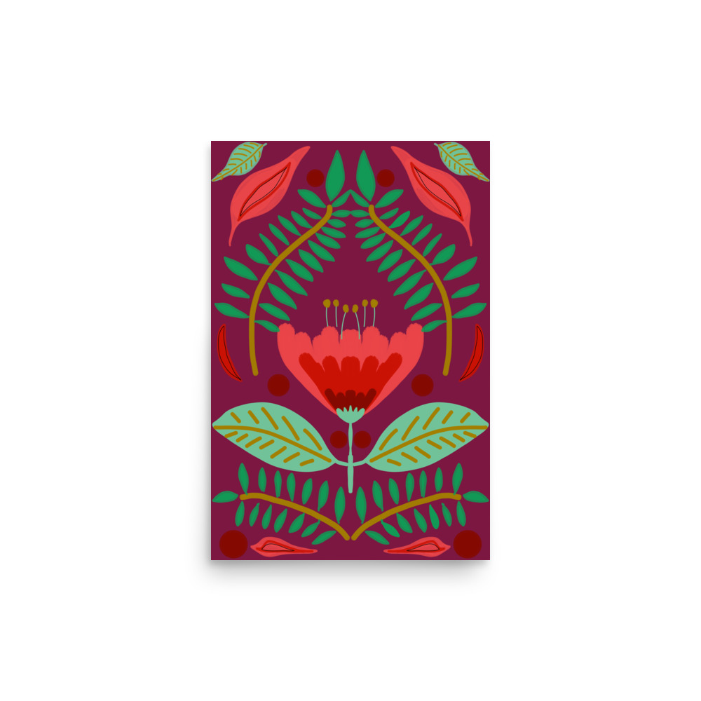 Red Tulip Floral Art Print on Magenta Background - Image 2
