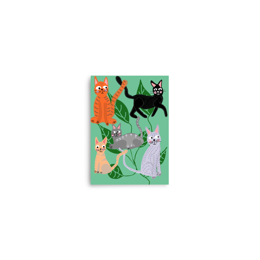 Cats and Leaves Pistachio Green Art Print - Image 2
